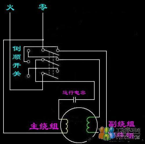 三相倒顺开关控制单相电机线路及实物图